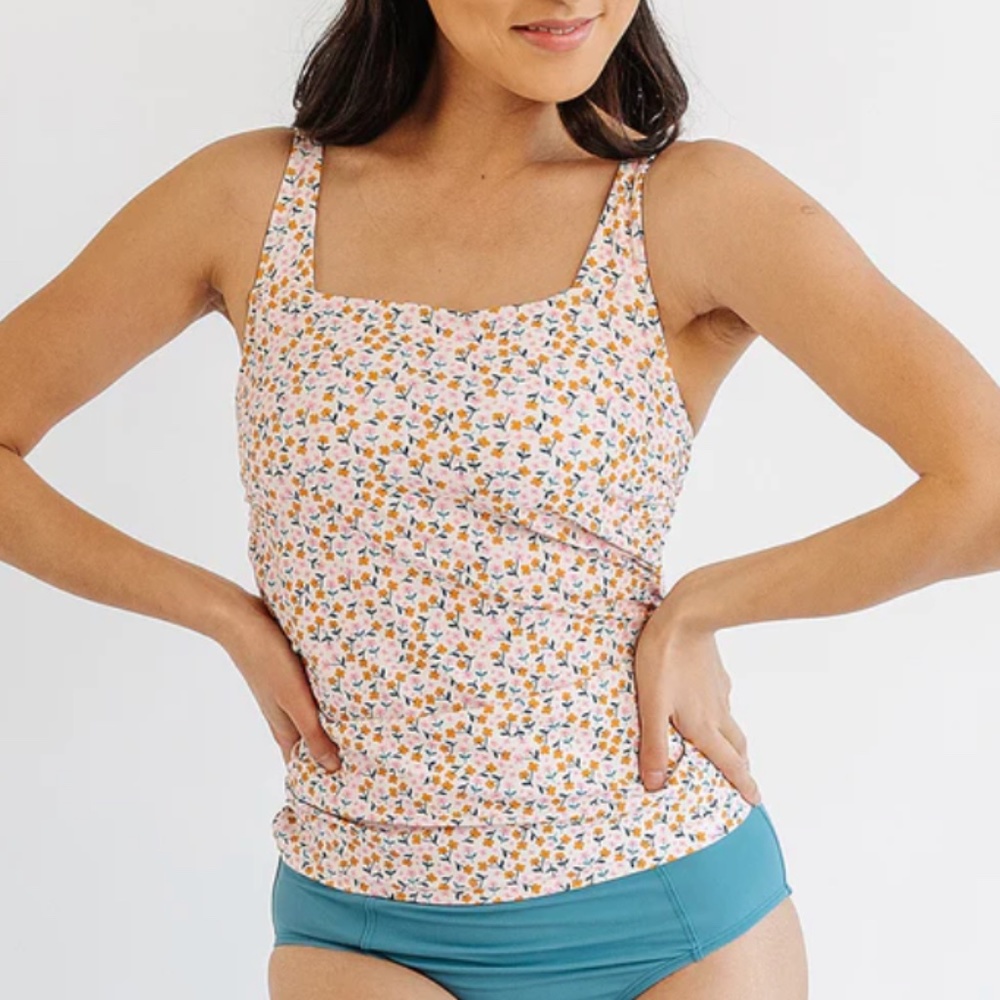 NWT Lime Ricki Rouched Tankini Swim Top in Micro Floral Print - XL